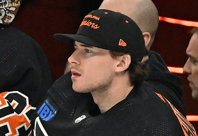 Carter Hart, Vegas Golden Knights goalie Carter Hart, Vegas Golden Knights goalie, on the bench while with the Philadelphia Flyer